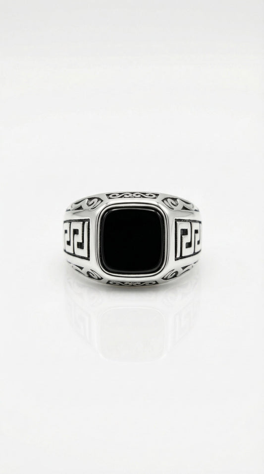 Greek Key Onyx Ring