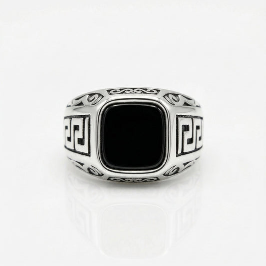 Greek Key Onyx Ring