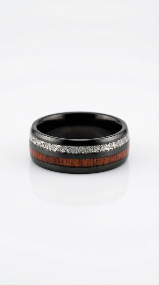Black Tungsten Wood & Meteorite Ring