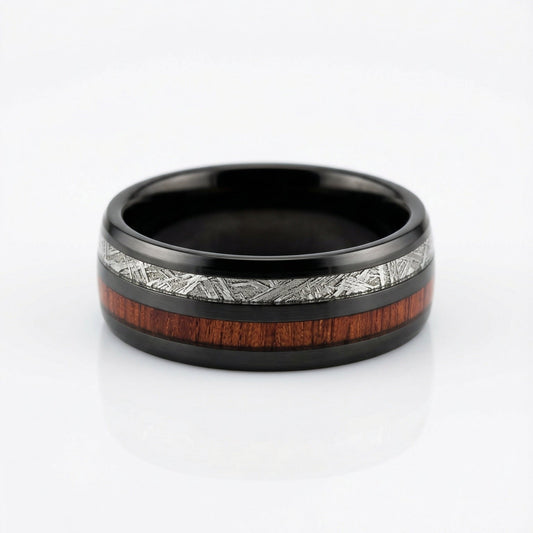 Black Tungsten Wood & Meteorite Ring