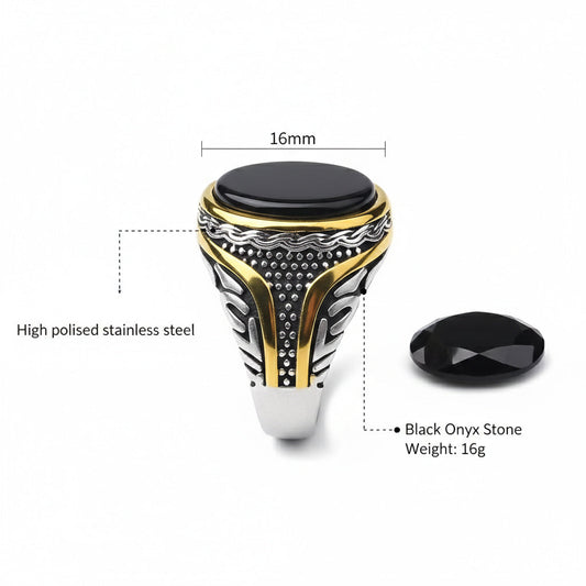 Men’s Black Stone Stainless Steel Ring