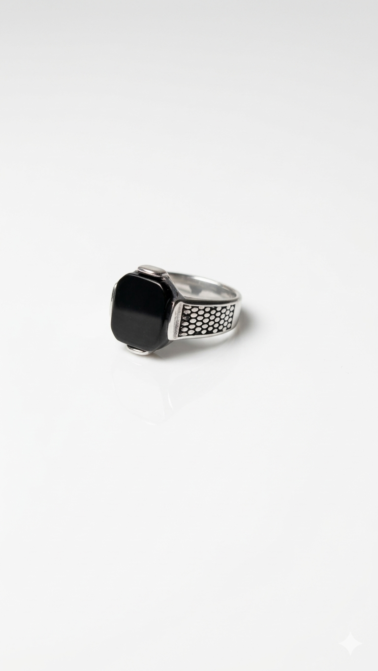 Silver Honeycomb Onyx Ring