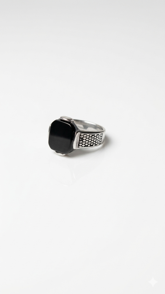Silver Honeycomb Onyx Ring