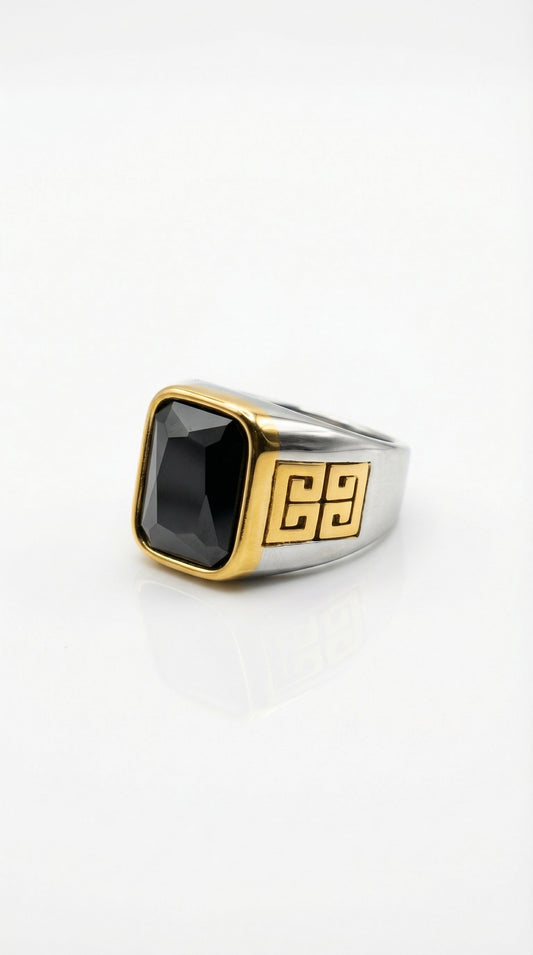 Two-Tone Black Crystal Ring
