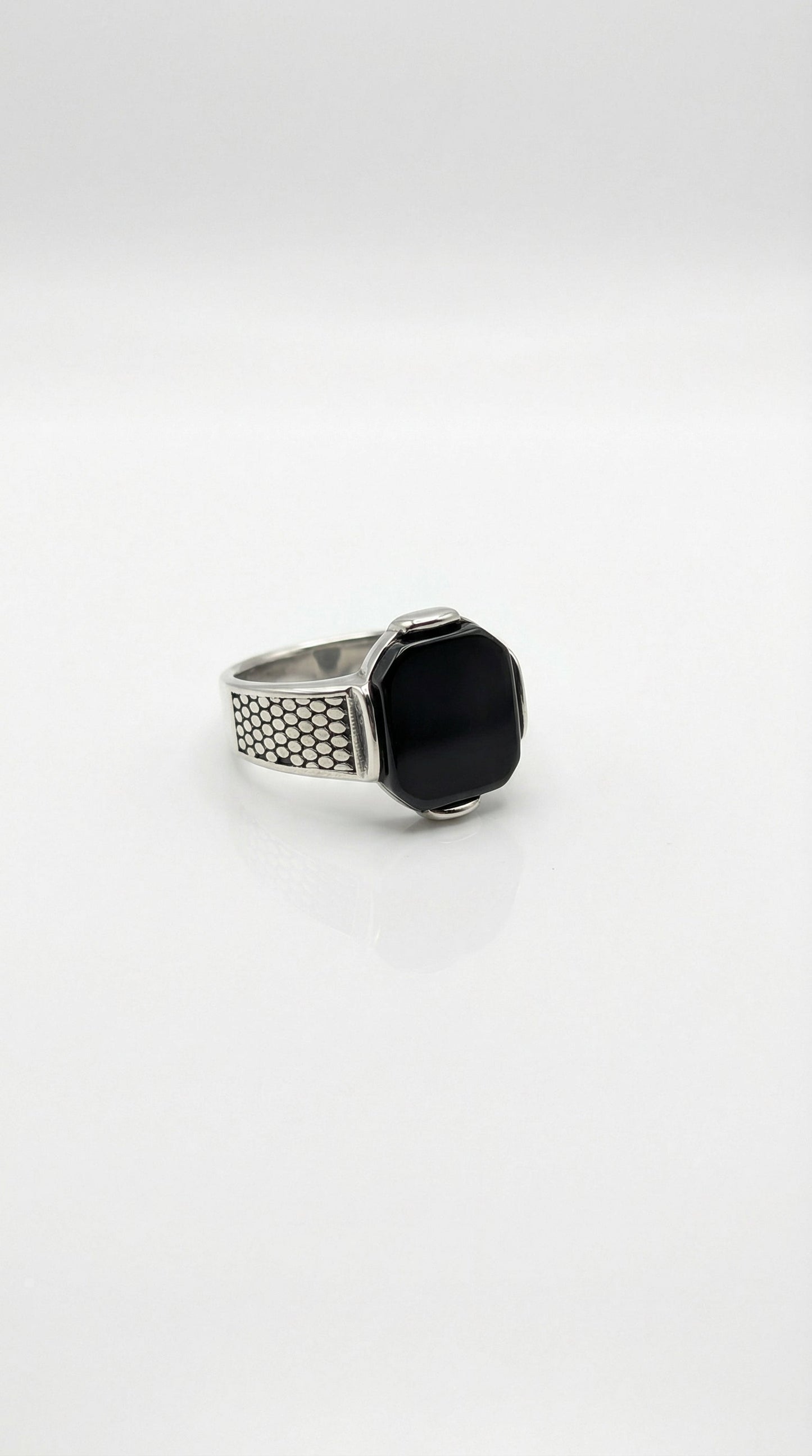 Silver Honeycomb Onyx Ring