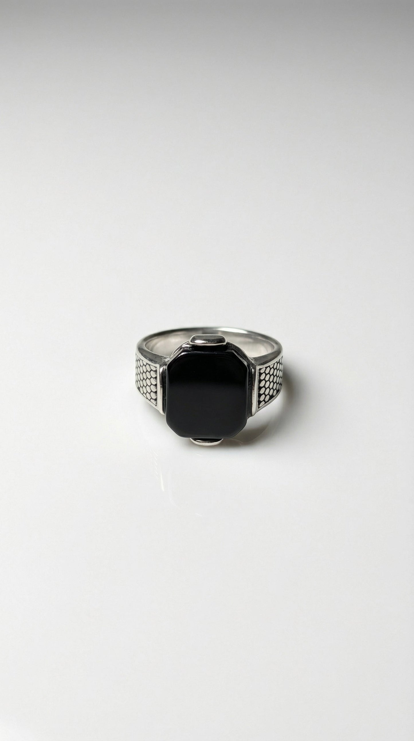 Silver Honeycomb Onyx Ring