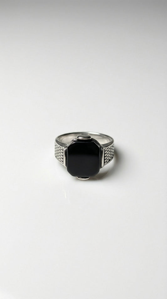 Silver Honeycomb Onyx Ring