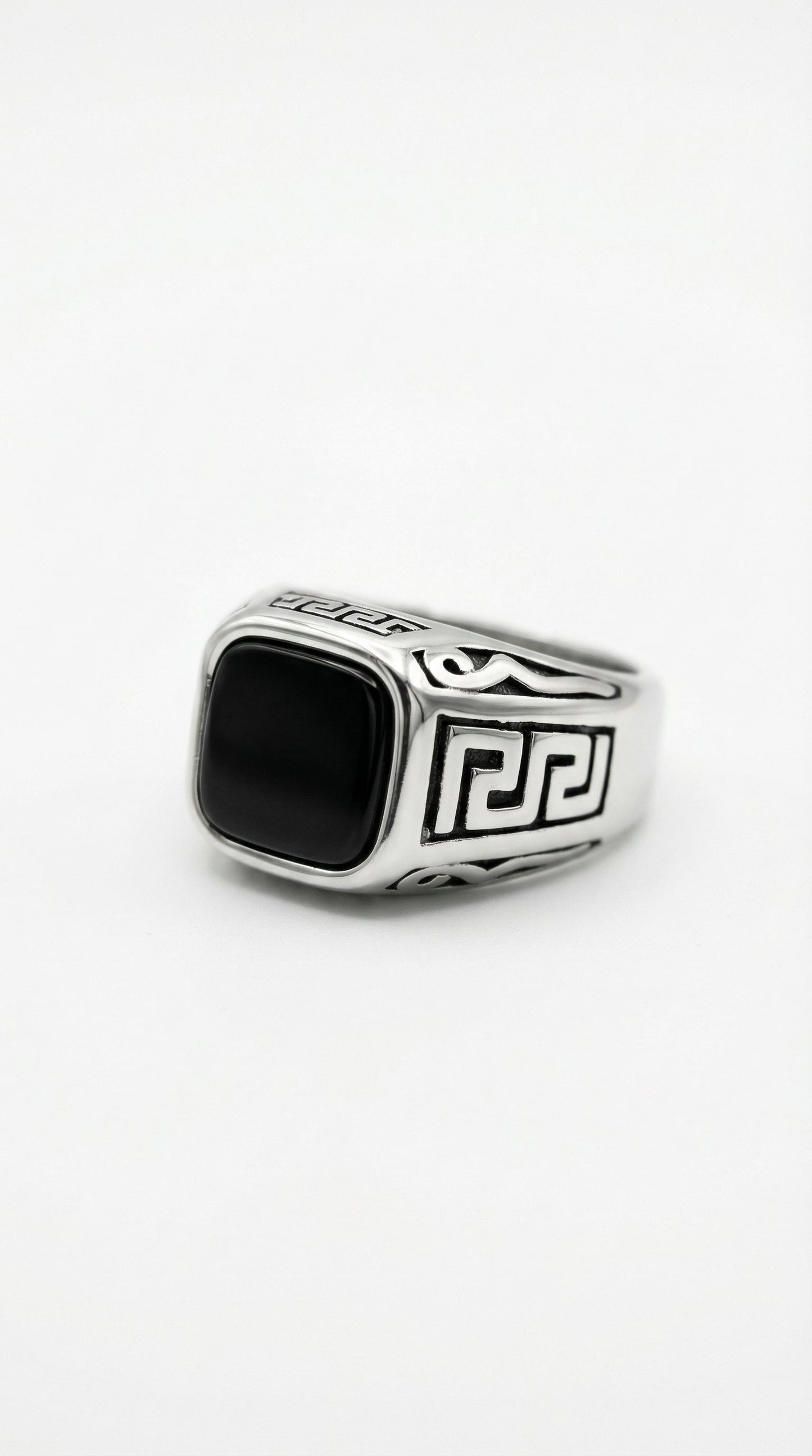 Greek Key Onyx Ring
