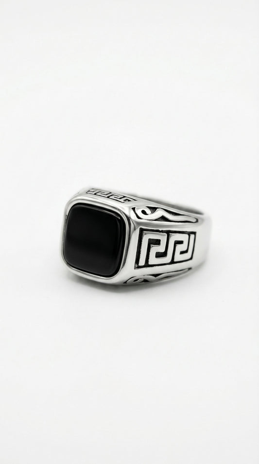 Greek Key Onyx Ring