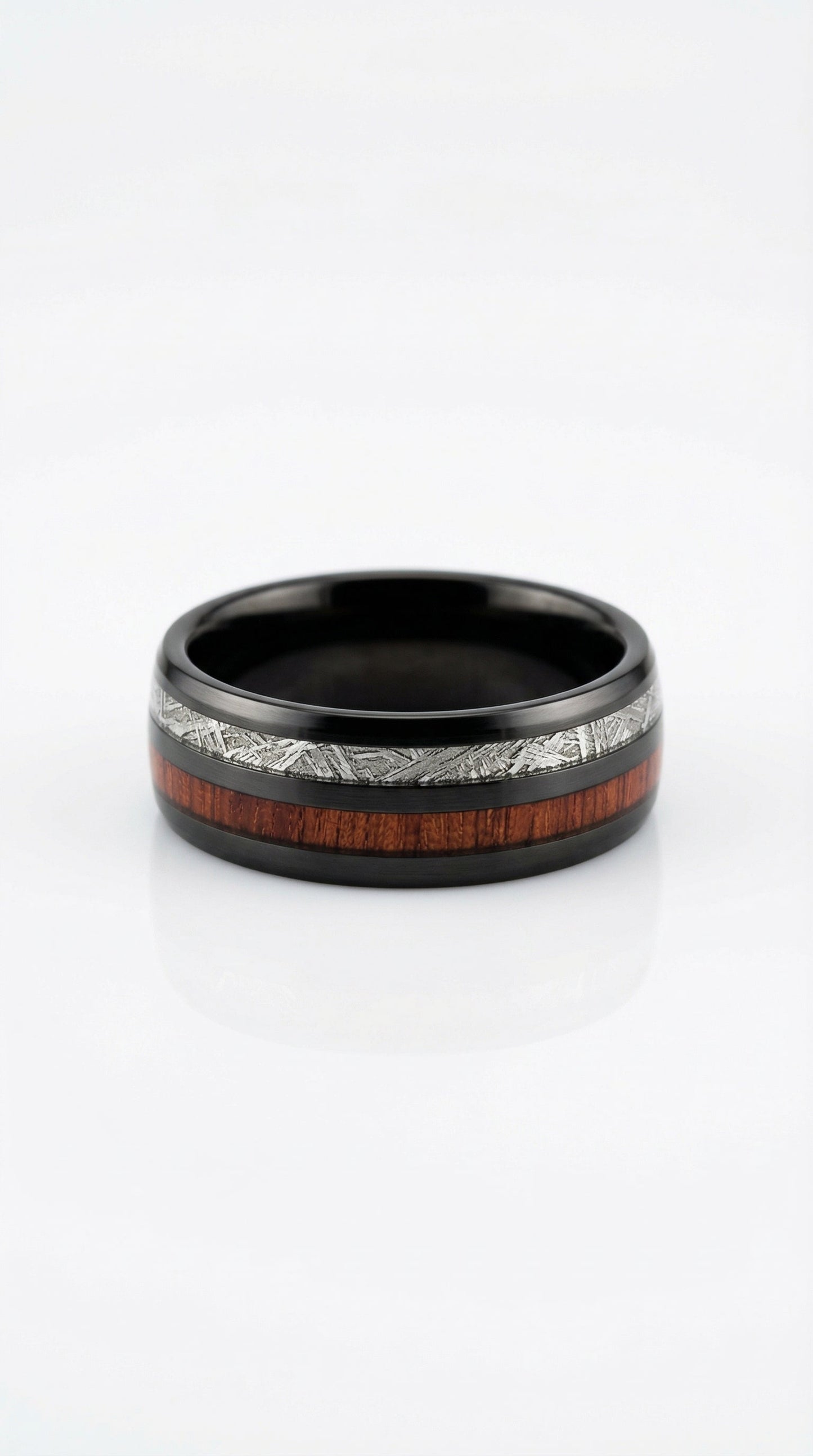Black Tungsten Wood & Meteorite Ring