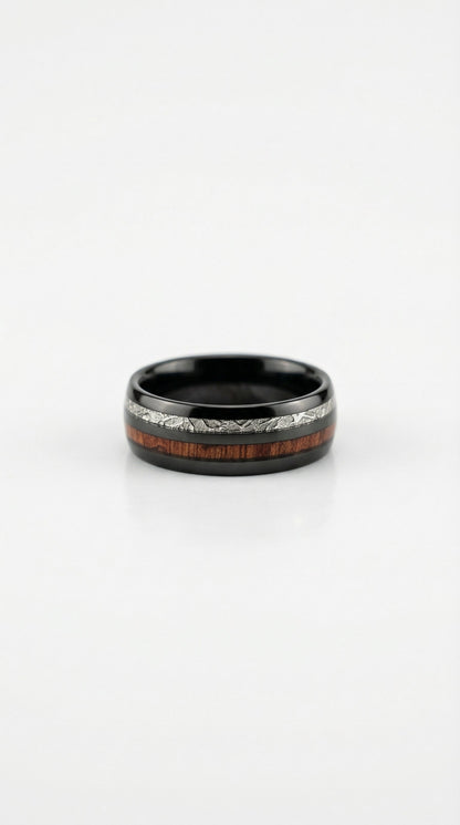 Black Tungsten Wood & Meteorite Ring