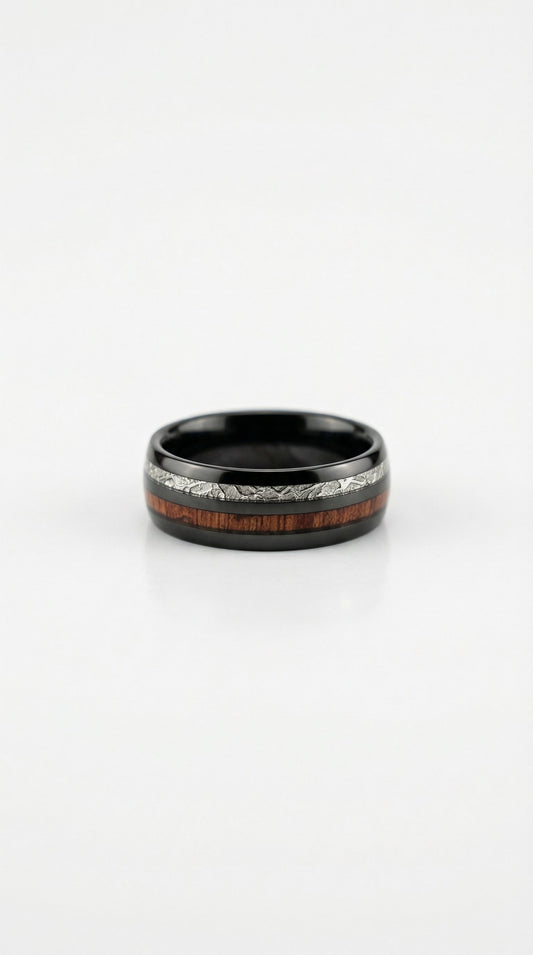Black Tungsten Wood & Meteorite Ring