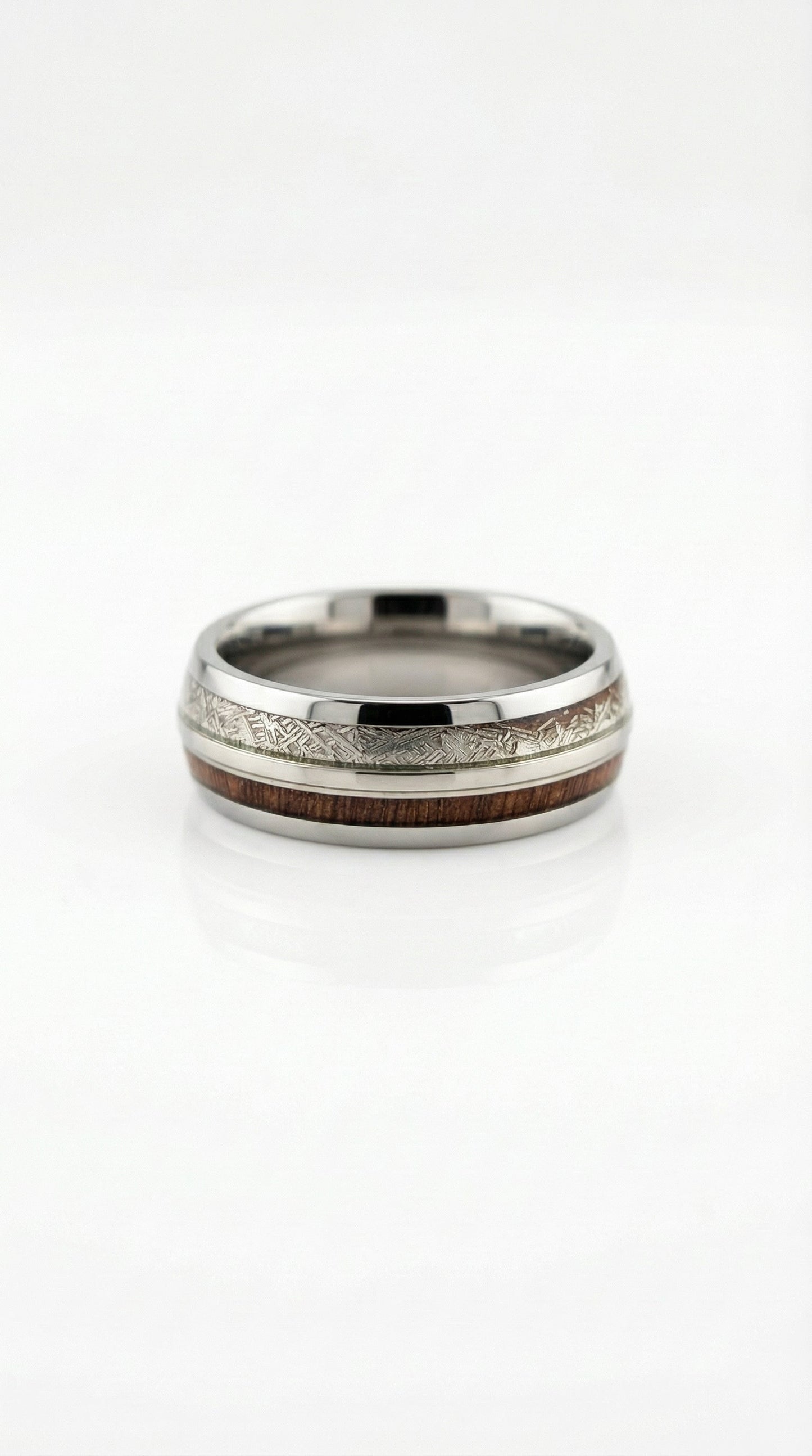 Silver Tungsten Wood & Meteorite Ring