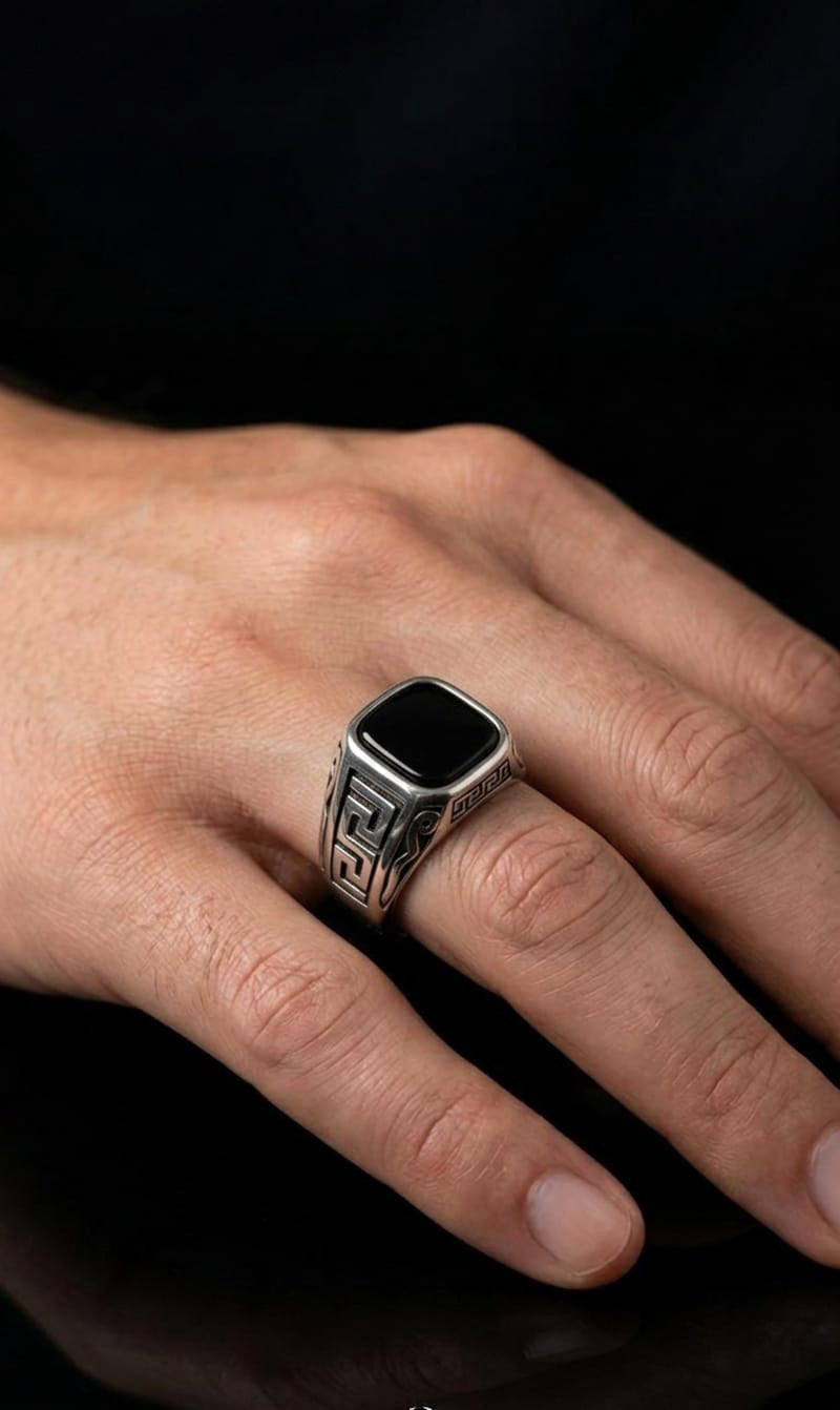 Greek Key Onyx Ring