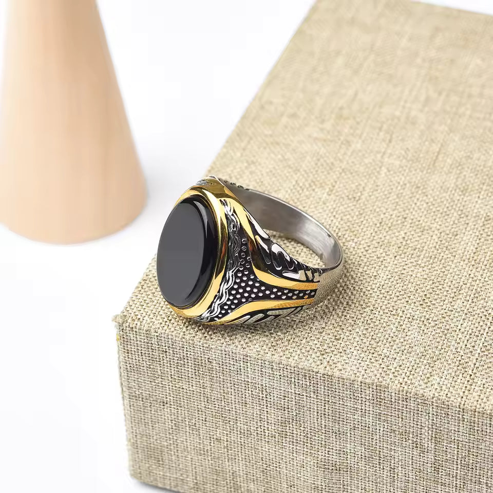 Men’s Black Stone Stainless Steel Ring