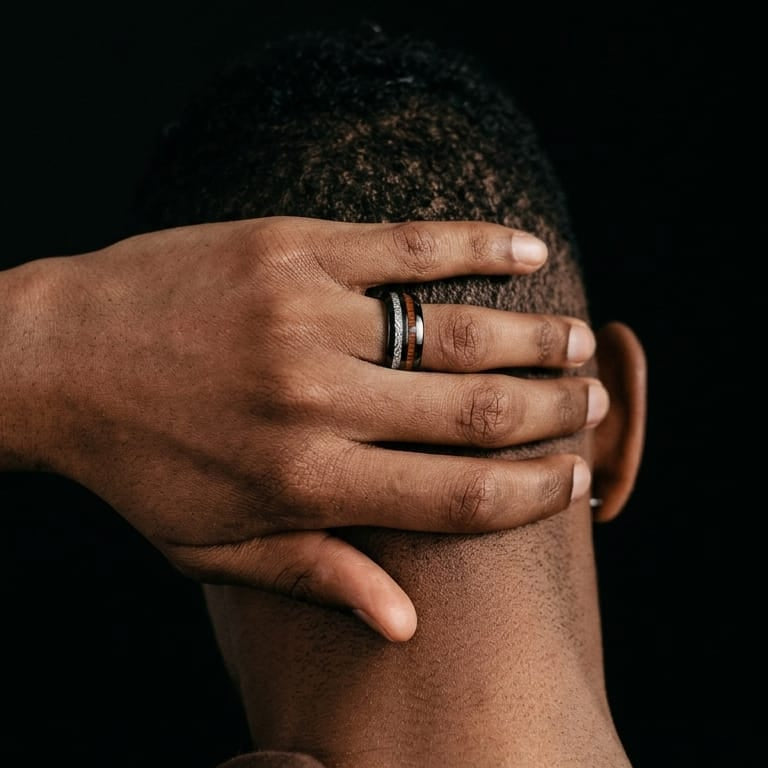 Black Tungsten Wood & Meteorite Ring