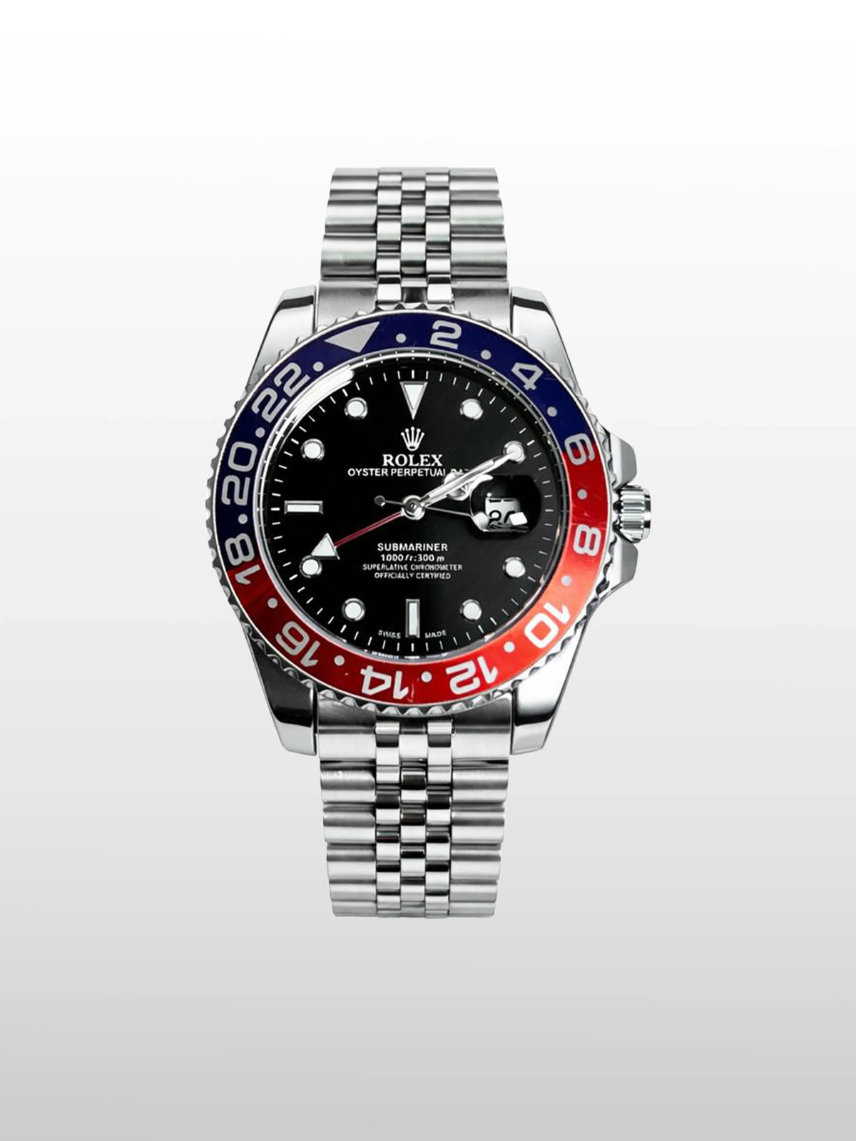 Luxury GMT Style Pepsi Bezel Stainless Steel Watch