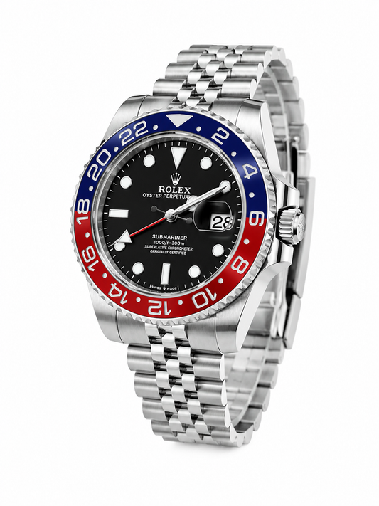 Luxury GMT Style Pepsi Bezel Stainless Steel Watch